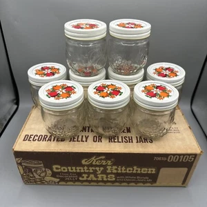 9 Vintage Kerr Country Kitchen Decorated Jelly/Relish Jars & Lids New Open Box. - Picture 1 of 4