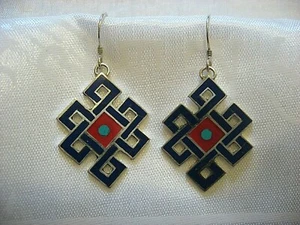 Pendientes de plata de ley .925 nudo de amor eterno lapislázuli budismo tibetano - Imagen 1 de 2