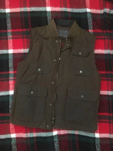 Outback Trading Company Men Brown Flannel Lined Zip Overlander Oilskin Vest Sz S - Picture 1 of 10
