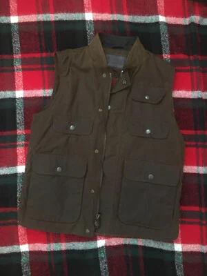 Outback Trading Company Men Brown Flannel Lined Zip Overlander Oilskin Vest Sz S - Image 1 of 4