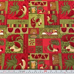 Vintage Farm Roosters by Debbie Mumm for Jo-Ann Cotton Fabric Remnant 52" x 42" - Picture 1 of 2