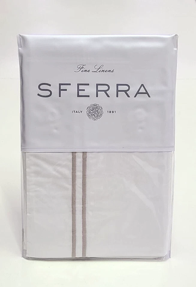 Sferra GRANDE HOTEL Standard Sham White/Grey Satin Stitch Cotton Percale