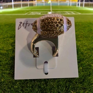 New BETSEY JOHNSON  Orange Crystal Pink Enamel Football Cocktail Bling Ring - Picture 1 of 2