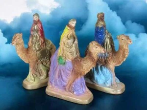 Antique Christmas 3 Nativity Wise Men On Camels Chalkware Figures 7.5" - Picture 1 of 7