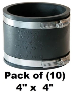 (10) P1056-44 Fernco 4" x 4" Flexible Pipe Coupling Connector w Stainless Clamps - Picture 1 of 4