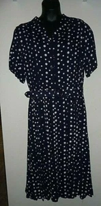 Vintage Sue Brett Women's Dark Blue White Polka Dot Dress Size Large - Picture 1 of 9