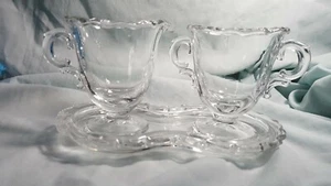Vintage Fostoria Century (Pressed) Glass Open Sugar, Creamer & Tray Set Set of 3 - Picture 1 of 5