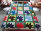 Vintage 70s~80s Cotton Hand Pieced & Quilted MAPLE LEAF Thin Quilt; 84' x 70'