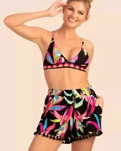 Trina Turk Paradiesvögel Fransenshorts Damen XS Schwimmbad Spa Pool Urlaubskleidung - Bild 1 von 5