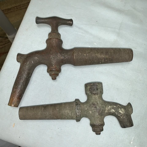 PAIR of ANTIQUE BRASS WATER SPICKET SPIGOT WINE BARREL NOZZLE FAUCET Cover
