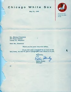 Eddie Stanky White Sox MGR handgeschrieben handsignierter Brief gestempelt 1966. - Bild 1 von 2