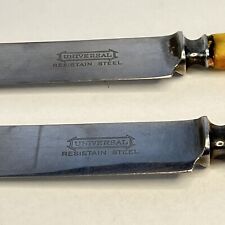 Two Antique Universal Resistain Steel Dinner Knives Flexible 5.25" Blades Y