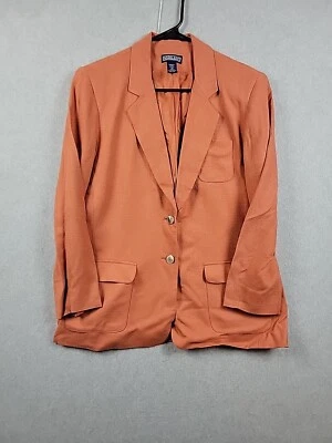 Vtg Lands' End Linen Blend Orange LS 2 Button Notch Blazer Women's 10 Petite USA - Image 1 of 4