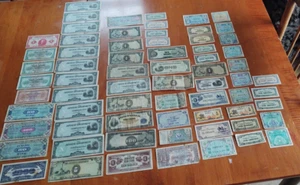 WW2 World War two Currency Bank Notes 68 pcs Japan France UK Military payments - Picture 1 of 7