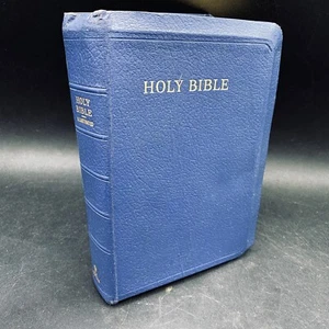 KJV BIBLE Overhang Blue Cover Illustrated Ribbon Gilt Edge & Maps VG Condition - Picture 1 of 23