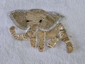 Beaded Applique Elephant Patch Beaded Embroidery Patch Sew On Gold - Picture 1 of 5