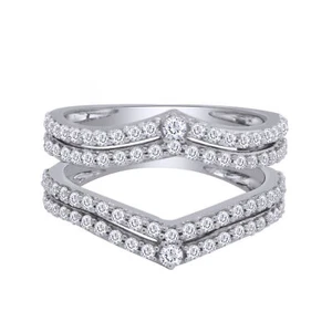 1.50ct Natural Round Diamond Chevron Enhancer Wrap Guard Ring 14K Solid Gold - Picture 1 of 7