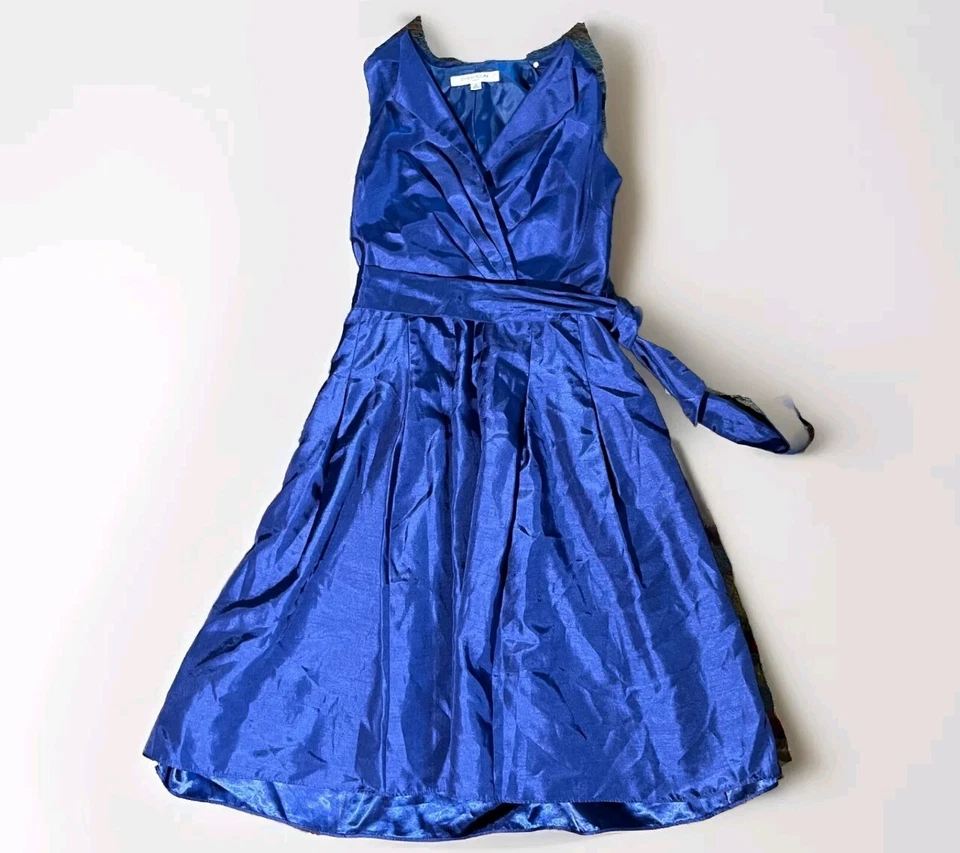 Vtg Evan Picone Cocktail Dress Women’s Size 10 Satin Blue Wrap Tie Sleeveless  - Image 1 of 4