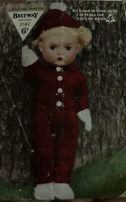 Vintage Knitting Pattern for 8" 12”16" dolls. All In One Hat Mitts & Shoes - Image 1 of 2