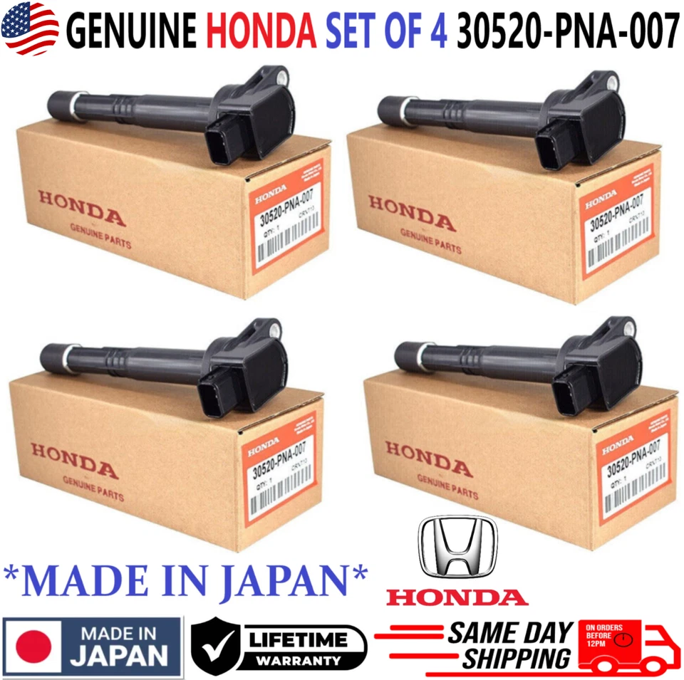 OEM DENSO x4 Ignition Coils For 2002-2011 Honda 2.0L I4 2.4L I4, 30520-PNA-007 - Image 1 of 4