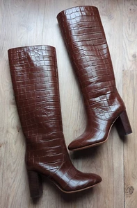 Loeffler Randall Goldy Tall Knee high Boots Croc Embossed Leather Womens 6.5 - Picture 1 of 17
