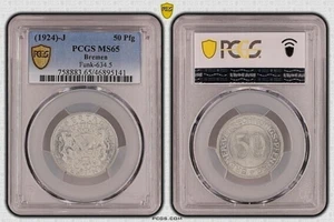 Germany Weimar 50 Pfennig 1924 Bremen Notgeld PCGS MS65 TOP POP coin - Picture 1 of 1