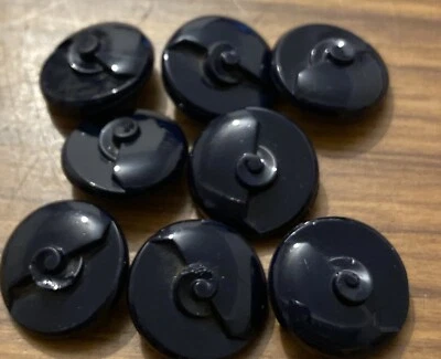 antique set of 8 french jet black glass  abstract 18mm button -deco Style - Image 1 of 4