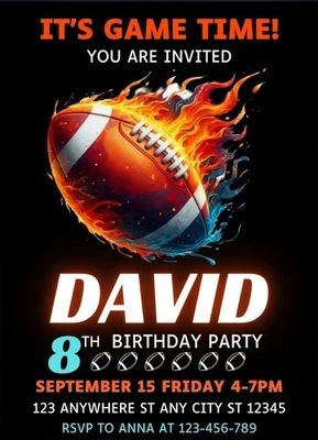 Invitación de cumpleaños digital de fútbol americano | Textos personalizados 001 Foto 1 de 4