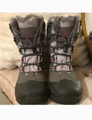 Botas de neve Columbia Youth 200g impermeável cinza rosa pele sintética EUA 4 UE 35 - Imagem 1 de 4
