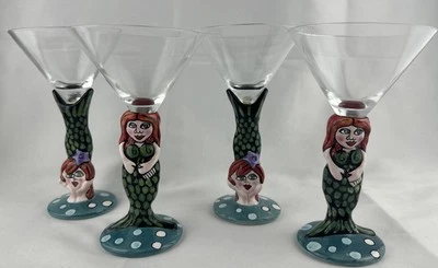 JUEGO DE 4 VASOS DE MARTINI SIRENA CAPRICHOSA NICOLE ENGBLOM BAJO EL MAR Foto 1 de 4