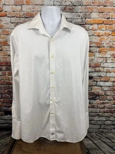 Camicia elegante David Donahue bianca con polsini francesi abbottonata 17 - 34/35 - Foto 1 di 11