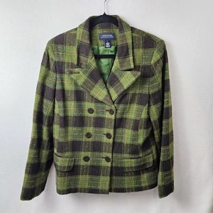 Jones New York Vintage Woll Blazer Zweireiher Tweed Struktur Grün Kariert Lg - Bild 1 von 10