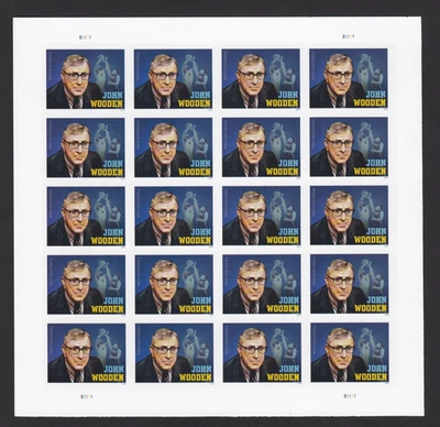 2024 Imperf John Wooden Forever Pane of 20 5833a Imperforate No Die Cuts NDC - Image 1 of 2