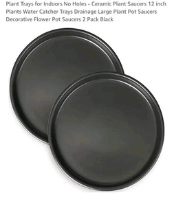 EPFamily Piattini per Piante in Ceramica Nera 12" - Confezione da 2 - Fioriera da Interno/Esterno... - Foto 1 di 2