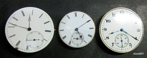 Lot 3 Antique Enamel Porcelain Elgin Watch Movements Lepine - Picture 1 of 6