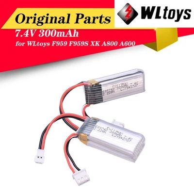 2 Stück 7,4V 300mAh LiPo Akku für WLtoys F959 F959S XK A800 A600 RC Flugzeuge - Bild 1 von 4