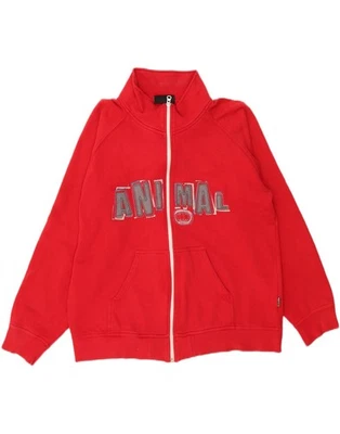 ANIMAL Womens Oversized Graphic Zip Hoodie Sweater UK 14 Large Red Cotton DF05 - Image 1 of 3