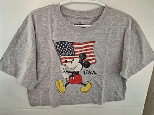 Disney Mickey & Friends Mickey Mouse American Flag Cropped T-shirt Small Women's - Picture 1 of 3