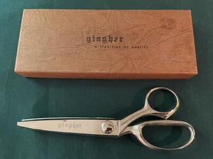 Vintage Gingher Sewing Pinking Shears Scissors Chrome Brazil in Original Box - Picture 1 of 4
