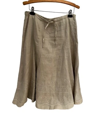 Falda Trompeta SAINT TROPEZ WEST 100% Lino Talla 10 Midi Cremallera Lateral Marfil Ojales Foto 1 de 4