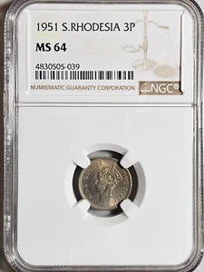 Southern Rhodesia 3 Pence 1951 NGC MS 64 - Picture 1 of 2