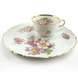 Vintage Schumann Arzberg Bavaria Tea Cup & Saucer - Wild Rose Pattern, Gold Trim - Picture 1 of 7