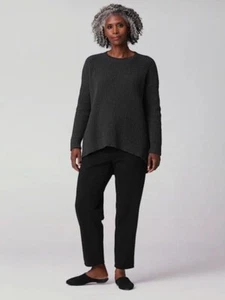 EILEEN FISHER Lofty Recycled Cashmere Wool Box-Top High-Low Sweater, Charcoal M - Picture 1 of 7
