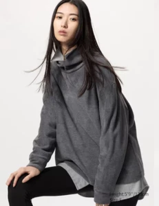 Uniqlo Women's Soft Knitted Fleece Ribbed High Neck T-Shirt Dark Grey Size L NWT - Picture 1 of 4