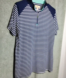 Sport Haley Polo Shirt Womens XL Navy White Striped Short Sleeve Zip Golf - Picture 1 of 14
