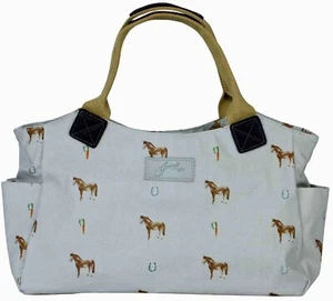 Borsa a mano grande con design cavallo chiusura zip manici cotone grigio di Shenstone - Foto 1 di 1