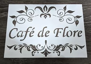 Stencil quadro artigianale arte floreale A4 Cafe de Flore modello scatola mobili francese - Foto 1 di 2