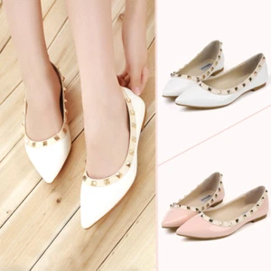 Fashion Flats Yellow Pointy Rivets Balletic Walking Hot Women Shoes Plus Size - Picture 1 of 55