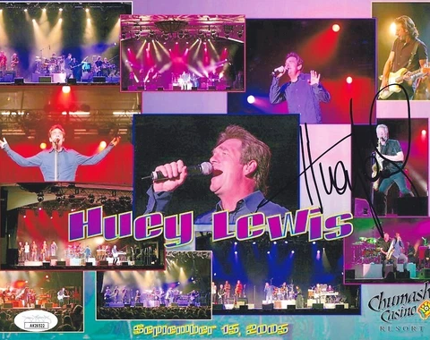 Huey Lewis autographed signed autograph auto 2005 8x10 concert montage photo JSA Cover