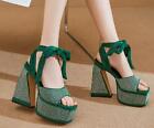 Womens Fashion Summer Peep Toe Diamante Strappy Sandals Pumps High Heels Shoes 